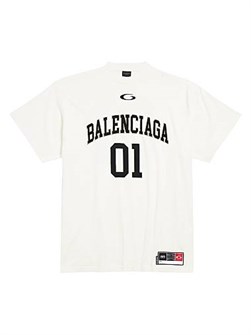 Хлопковая футболка Balenciaga в винтажном стиле с вышивкой в виде баскетбольных арт-работ, производство Португалия 11008748