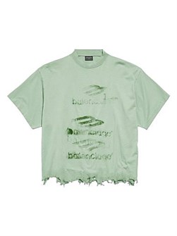 Короткая футболка Balenciaga DIY Imprint из винтажного джерси с эффектом необработанного края, 100% хлопок 11008842
