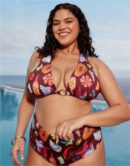 Бикини-топ ASOS Curve Celeste с кольцами и ярким летним принтом 11012772