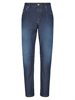 Джинсы из денима от Brunello Cucinelli с расслабленным кроем и пятью карманами, 74% хлопка, 24% шелка 11030258