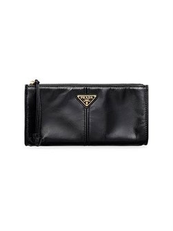 Prada Кожаная косметичка из мягкого телячьего материала с молнией и двумя слотами для карт, размер 20x10 см 11028115