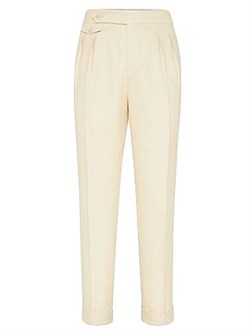 Брюки Brunello Cucinelli с двойными складками и мягкой посадкой в стиле шеврон, 38% шерсти, 34% шелка, 28% льна 11029926