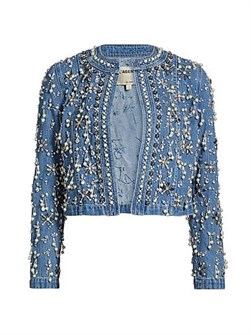 Джинсовая куртка без воротника с перламутровыми украшениями от L',Agence, 100% хлопок 11018407