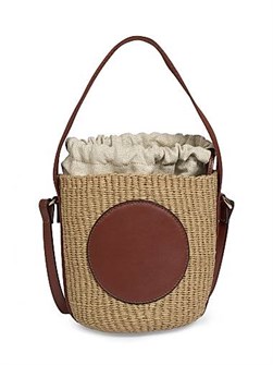 Chloe Маленькая плетеная сумка-тоут из рафии с кожаной отделкой и хлопково-льняной подкладкой 11027318