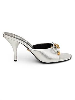 Кожаные мюли Versace с открытым носком и металлическим блеском на каблуке высотой 85 мм 11030985