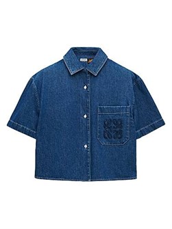 Короткая джинсовая рубашка с короткими рукавами LOEWE x Paula',s Ibiza из 95,45% хлопка, произведена в Италии 11008220