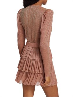 Мини-платье с металлизированным покрытием, V-образным вырезом и рюшами от Sabina Musayev 11026812