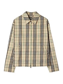Хлопковая куртка Harrington с клетчатым принтом и молнией от Burberry, длинные рукава, 100% хлопок 11025368