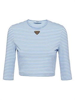 Стильная полосатая футболка из джерси Prada с круглым вырезом и рукавами три четверти, облегающего кроя 11014402