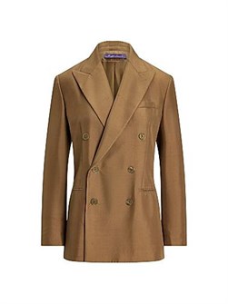 COLLECTION Ralph Lauren Двубортный сатиновый пиджак Timothy из итальянского шелка с пиковыми лацканами и карманами 11027504