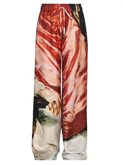 Шелковые брюки McQueen прямого кроя с принтом Веласкеса, Италия, 100% шелк 11024223