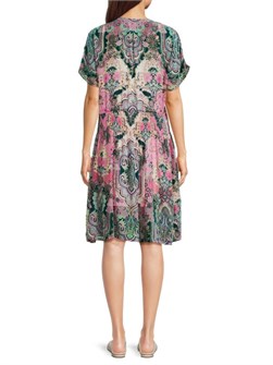 Johnny Was Платье-кулёр Thia Burnout с оригинальным пейсли узором, короткими рукавами, 82% вискоза, 18% шёлк 11025198