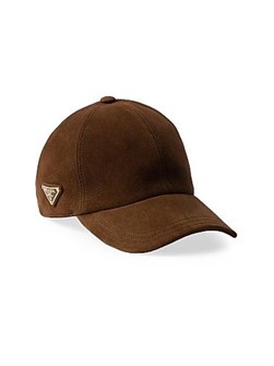 Prada Замшевая бейсбольная кепка с металлическим логотипом и хлопковой подкладкой из 100% овечьей кожи 11023299