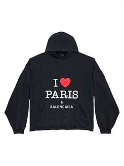Укороченный объемный хлопковый худи Balenciaga с принтом I Love Paris, унисекс, без шнурка 11028690