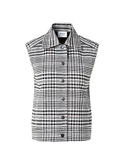 Жилет без рукавов Akris punto из клетчатой смеси хлопка и акрила с воротником Kent и застежкой на кнопках 11030601