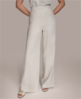 Женские широкие льняные брюки Donna Karan New York с эластичным поясом, 55% лен, летний стиль 11030923
