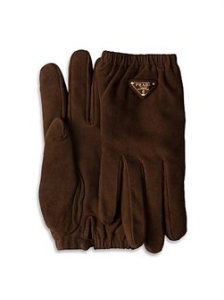 Prada Замшевые перчатки с кашемировой подкладкой, 100% овечья кожа, эмалированный логотип, произведены в Италии 11025729