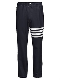 Шерстяные штаны с резинкой и застежкой на кнопки от Thom Browne, украшенные четырехполосным дизайном 11021897