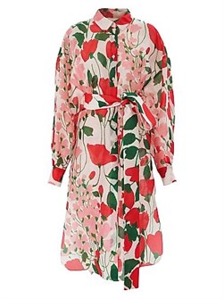 Шелковое платье-рубашка с цветочным принтом от Carolina Herrera, 100% шелк, длинные рукава 11019648
