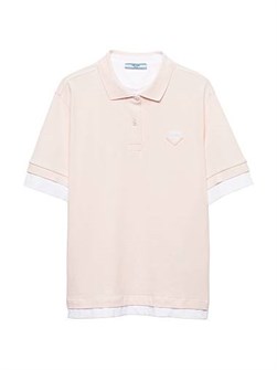 Оверсайз поло из пике и джерси Prada с короткими рукавами, плюшевой текстурой и контрастными деталями 11010650