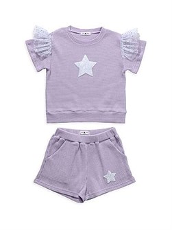 Кофта с рюшами и шорты для девочек из вафельного хлопка Petite Hailey с блестящими нашивками, 100% хлопок 11023914