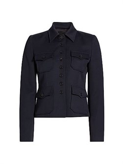 Шерстяная куртка-жакет Jamison от Nili Lotan с длинными рукавами, расклешенным воротником и карманами 11025433