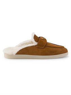 Замшевые мюли Prada с мягкой овечьей подкладкой и резиновой подошвой высотой 25 мм 11024856