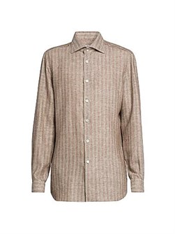 Kiton Льняная рубашка в полоску Bengal с расклешенным воротником и длинными рукавами, производство Италия 11019026