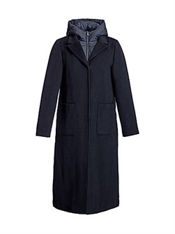 Стильное длинное пальто Maximilian с капюшоном и пуховой вставкой на спине, 90% шерсти и 10% кашемира 11027312