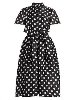 Шёлковое платье-рубашка в горошек Carolina Herrera с разрезом на талии и короткими рукавами 11027109