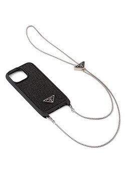 Prada Чехол для iPhone 14 Pro из козьей кожи с искусственными кристаллами и съемным плечевым ремнем 11009302