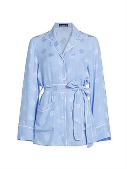 Пижамная рубашка из шелкового сатина с жаккардовым логотипом DG и поясом от Dolce &amp, Gabbana, Италия 11011631