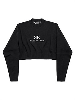 Кройный лонгслив Balenciaga из 100% шерсти с круглым вырезом и жаккардовым рисунком 11008730