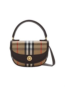 Burberry Мини-сумка Highlands через плечо из хлопка и льна с регулируемым ремешком и магнитной застежкой 11011583