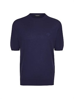 Пуловер из 100% шерсти с круглым вырезом и короткими рукавами, с вышивкой орла, Stefano Ricci. Сделано в Италии. 11025933