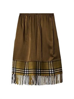 Миди-юбка из сатина с бахромчатой отделкой, Burberry, 100% вискоза, шершавая отделка из 85% шерсти и 15% кашемира 11018832