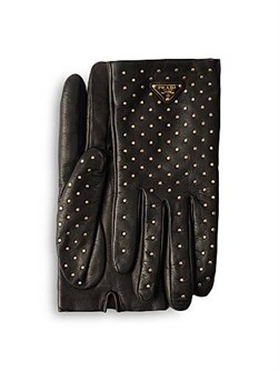 Prada Перчатки из мягкой кожи наппа с мини-шипами, кашемировая подкладка, 100% овечья кожа, сделаны в Италии 11028652