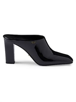 Мюли из лаковой кожи Prada с логотипом и каблуком 85 мм 11028663