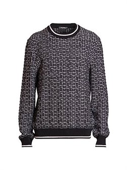 Светлый лонгслив-свитер Balmain из мериносовой шерсти с фактурной трикотажной монограммой, 100% мериносовая шерсть 11023022