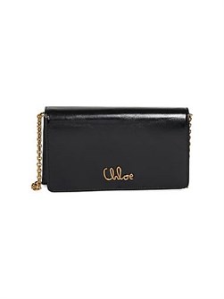 Chloe Кожаная лакированная сумка через плечо с застежкой и логотипом на клапане 11027293