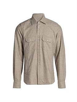 Рубашка слим-фит из 100% шерсти в клетку от Kiton, Италия, с длинными рукавами 11013995