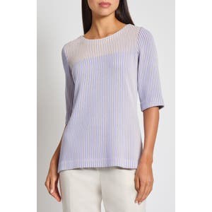 Полосатая туника Misook с круглым вырезом и рукавами до локтя, 52% вискоза, 48% полиэстер 10042359