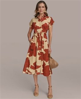 Женское рубашечное платье с поясом от Donna Karan New York с короткими рукавами и металлическими люверсами 11020072