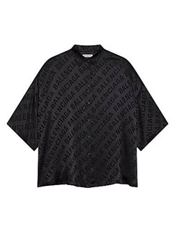 Шелковая рубашка Vareuse Balenciaga с крупным логотипом, короткими рукавами и округлым подолом 11029348