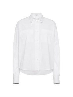 Рубашка из эластичного хлопкового поплина от Brunello Cucinelli с классическим воротником и двумя нагрудными карманами 11028585