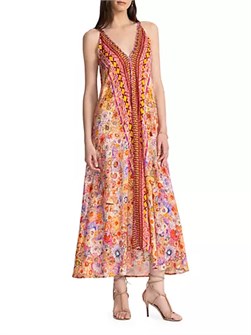 Макси-платье Johnny Was Eva с абстрактным цветочным принтом и без рукавов 10041558