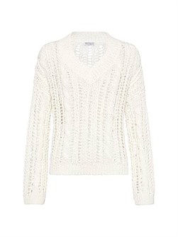 Свитер Brunello Cucinelli из джута и хлопка с V-образным вырезом, широкими рукавами и разнообразными вязаными узорами 11028586