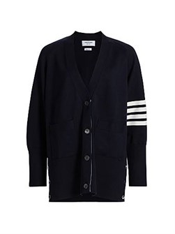 Кардиган с увеличенным кроем от Thom Browne из легкого итальянского хлопка с V-образным вырезом и длинными рукавами 11010377