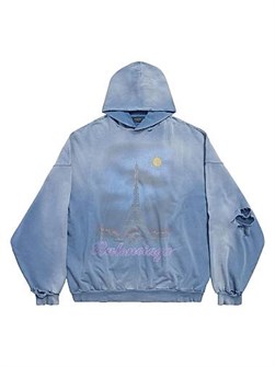 Худи Balenciaga оверсайз из хлопкового флиса без шнурка с принтом Луны Парижа 11024935