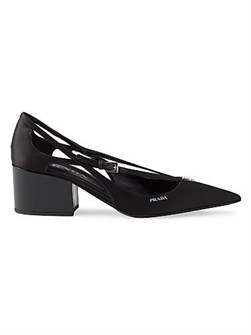 Сатиновые туфли Prada Cut-Out с украшением из камней и каблуком 55 мм 11019617